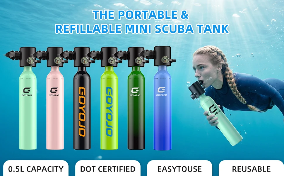GOYOJO Mini Scuba Diving Tank 5-10 Minutes Dive Bottle 0.5L Oxygen Scuba Dive Cylinder for Scuba Diving Snorkeling