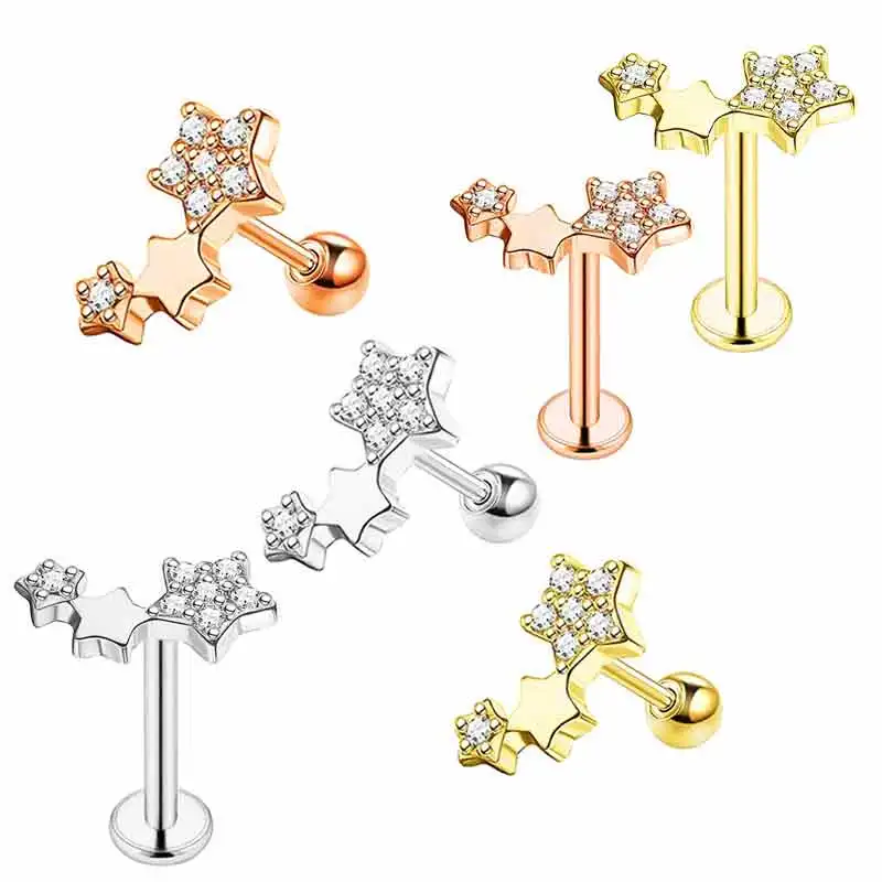 

wholesales star cz cartilage earrings tragus barbell helix stud lip piercing labret stud lip rings diath ear piercing body