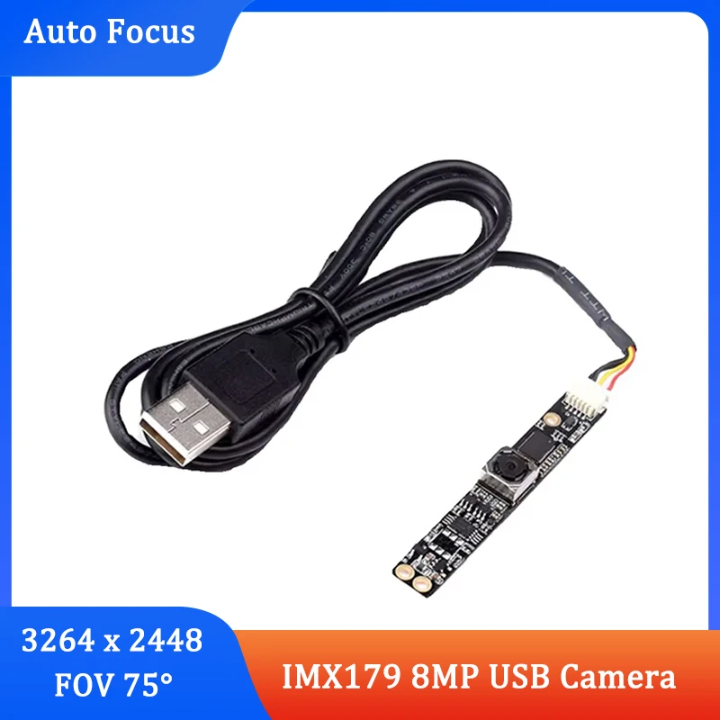 IMX179 USB Camera Module 8MP Auto Focus Fixed-Focus Video Recording 3264 x 2448 75° FOV for Computer Windows Linux OS