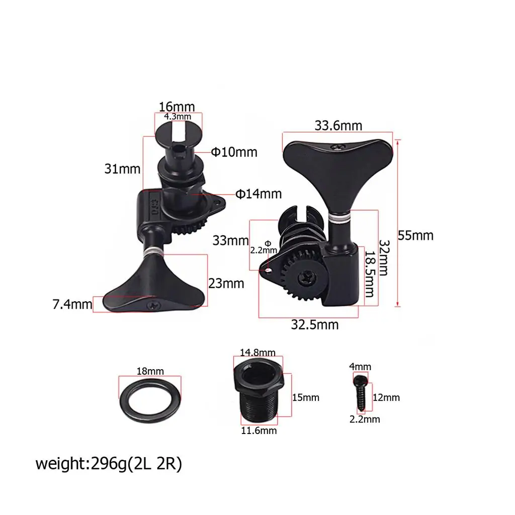 Ukulele String Pegs Tuners 1 24 Gear Ratio Black Alloy Machine Heads Parts for Ukulele Guitar Bass