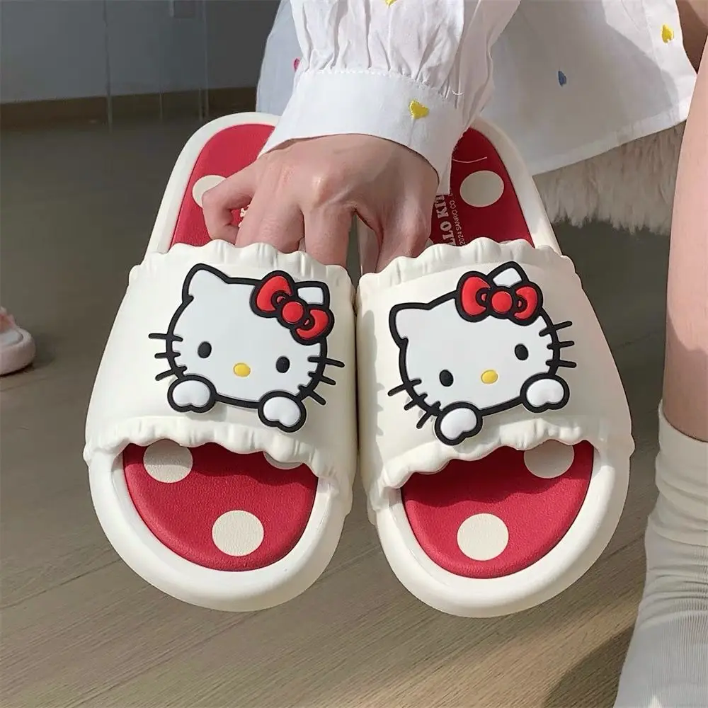 

Cartoon Hello Kittys Slippers Women's Summer Girls Home Interior Bathroom Non Slip Slippers Kawaii Outdoor Thick Sole Sandals