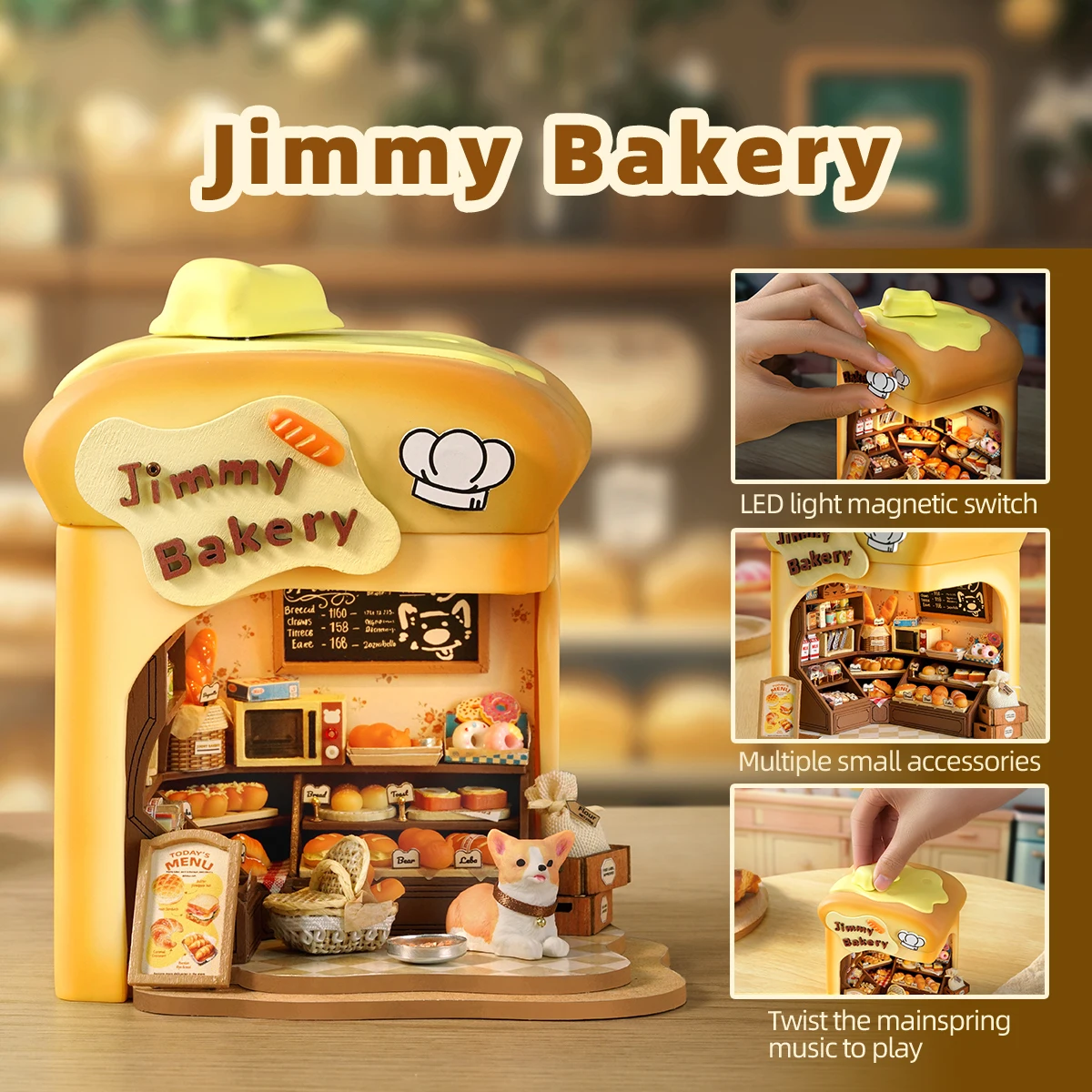 Nuevo Kit de modelo en miniatura de madera DIY, tienda de panadería Jimmy, casas de muñecas de rompecabezas 3D con luces de muebles para amigos, regalos de cumpleaños