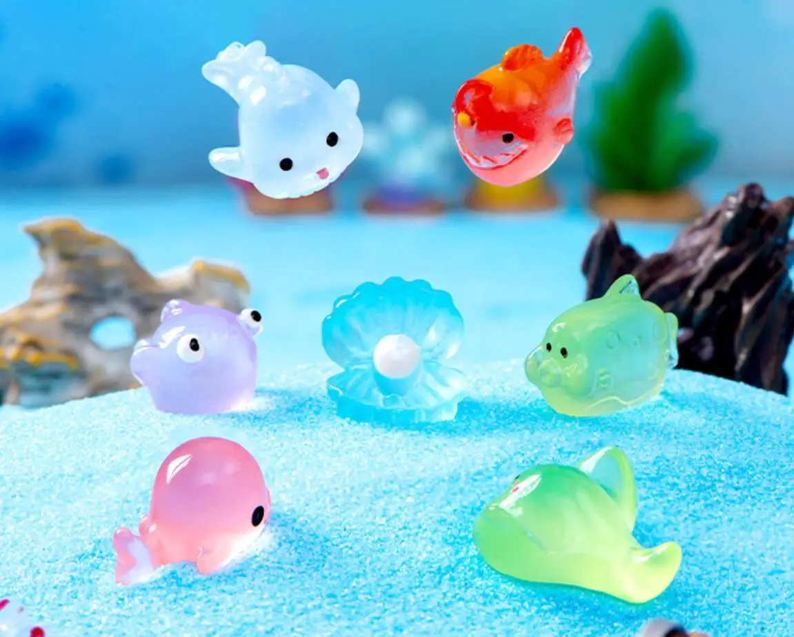 100pcs Kawaii Cartoon Ocean Series Flatback Resin DIY Cabochon Crafts Decor Material Dollhouse Accessories