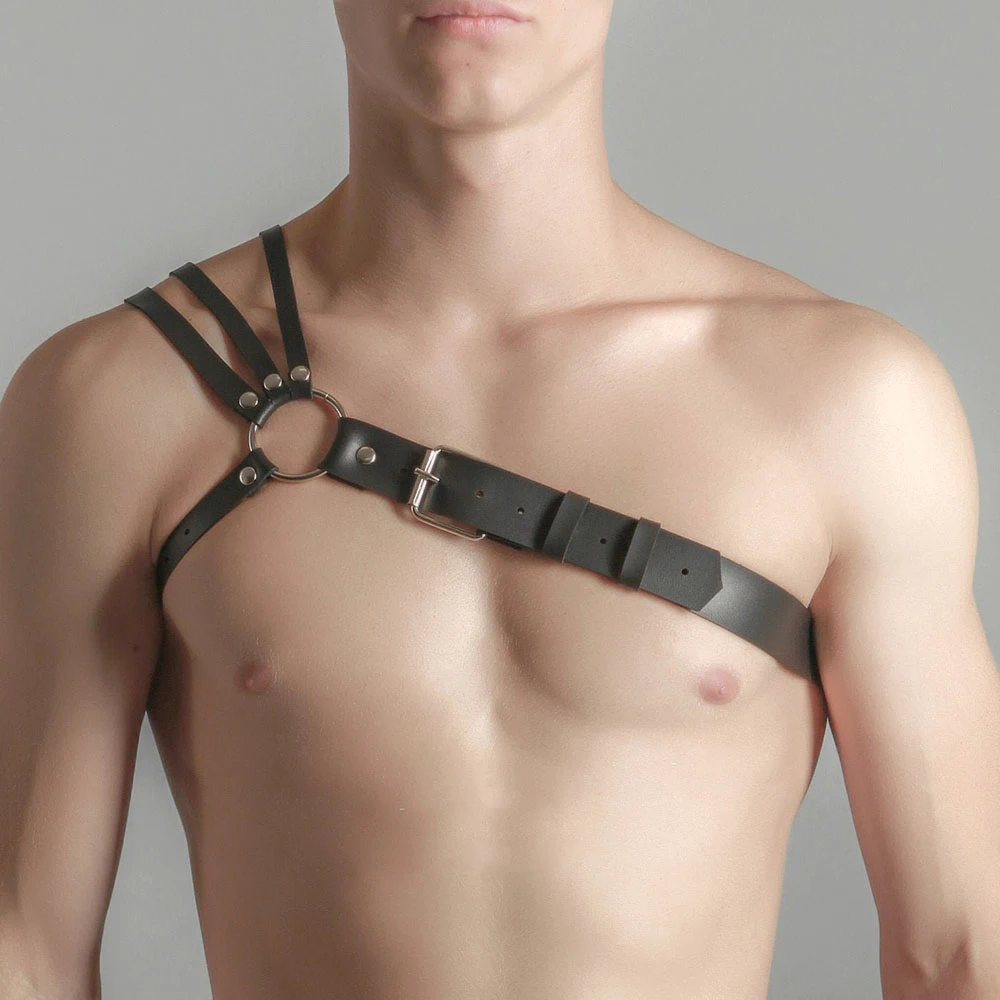 Men Harness BDSM Gay Pu Leather Studded Decor Harness Adjustable BDSM Clothing Sex Belt Erotic Costume chest harness