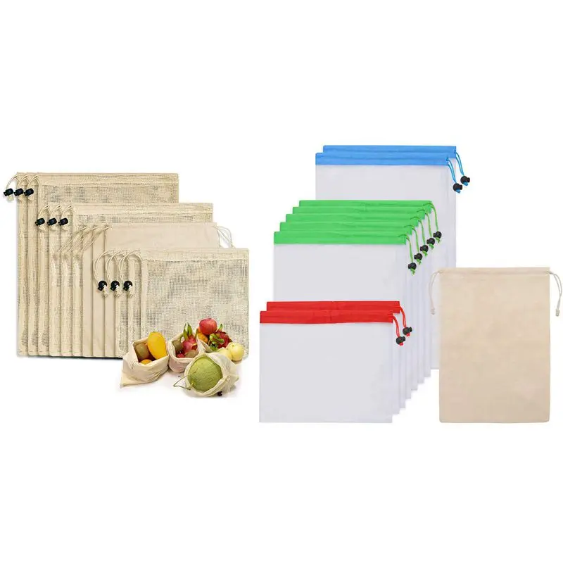 

NEW-Reusable Shopping Bags, 12-Set Reusable Product Bags With 10 Pack Reusable Polyester Produce Mesh Bag