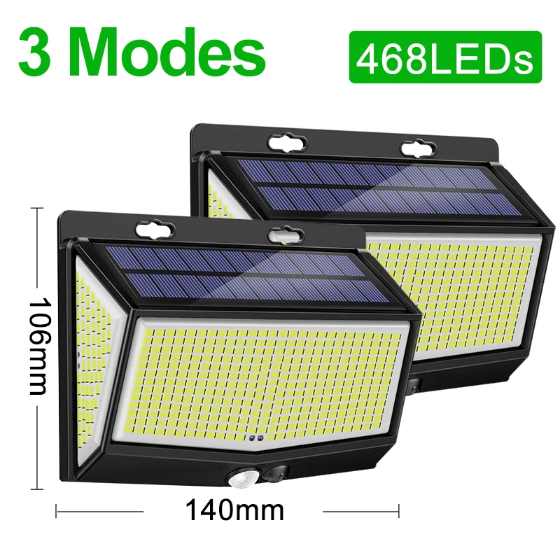 468 LED Solar Light Outdoor Solar Lamp with Motion Sensor Solar LED Light 3 Modes Sunlight Powered for Garden Decoration