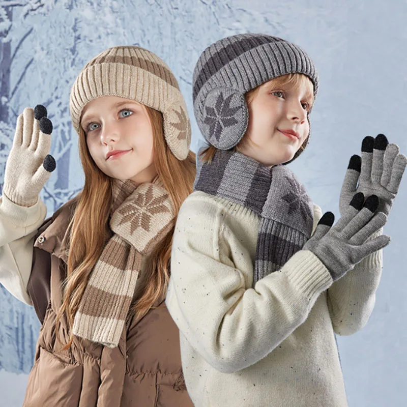 

NEW Autumn and winter Fur Kids cotton knitted Stretchy Beanies Gloves Children Velvet Hats Personality Terry Patches hats scarf