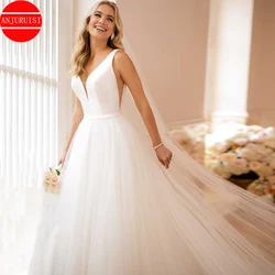 Simple Wedding Dresses For Women 2025 Bride Gown White Tulle A Line Vestidos De Novia Sexy V Neck Suknia Ślubna Robe Mariage