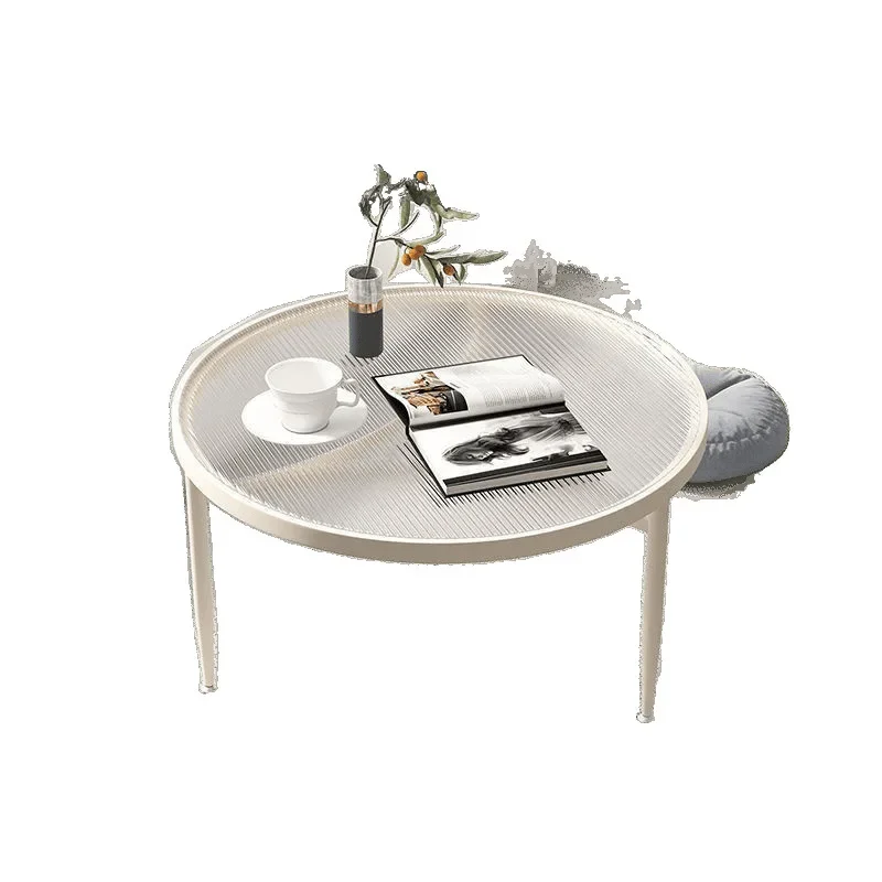 

Italian light luxury glass coffee table small apartment, living room round side table household table