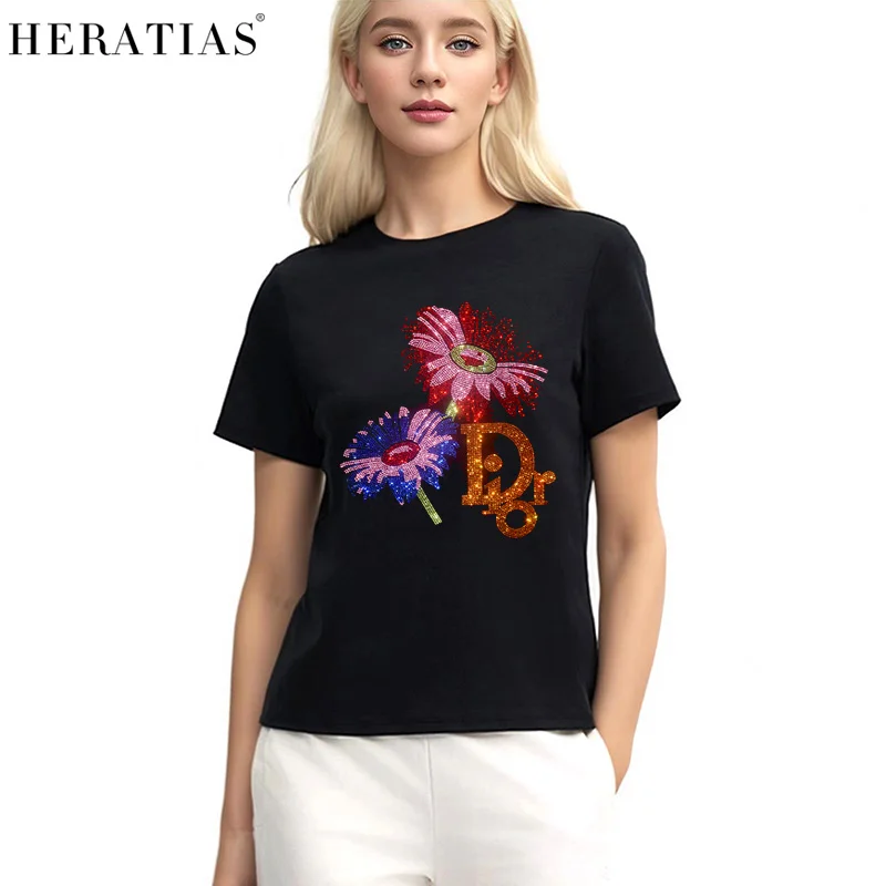 Pretty Flower Diamonds Figure Women's Summer Casual Peplum T-Shirt Loose Comfortable Soft Sweat Absorbent T-Shirt