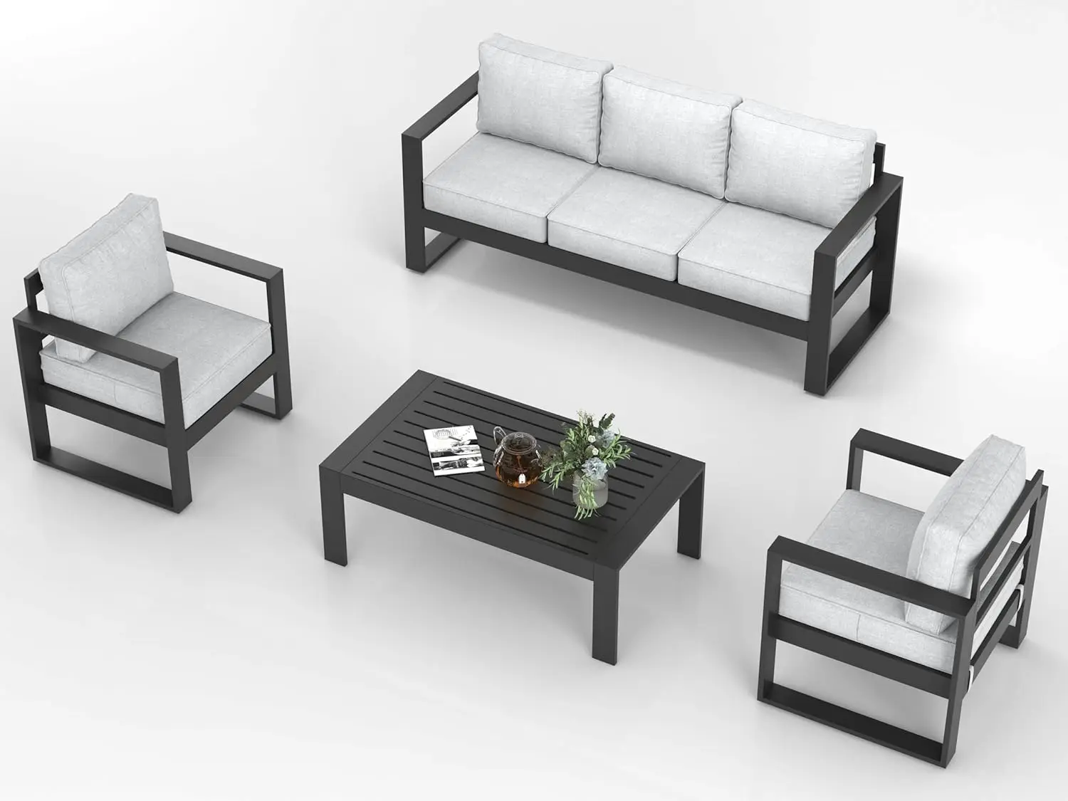 Juego de muebles modernos de aluminio para Patio, juegos de asientos de Metal para conversación Seccional de Patio al aire libre con cojín de olefina