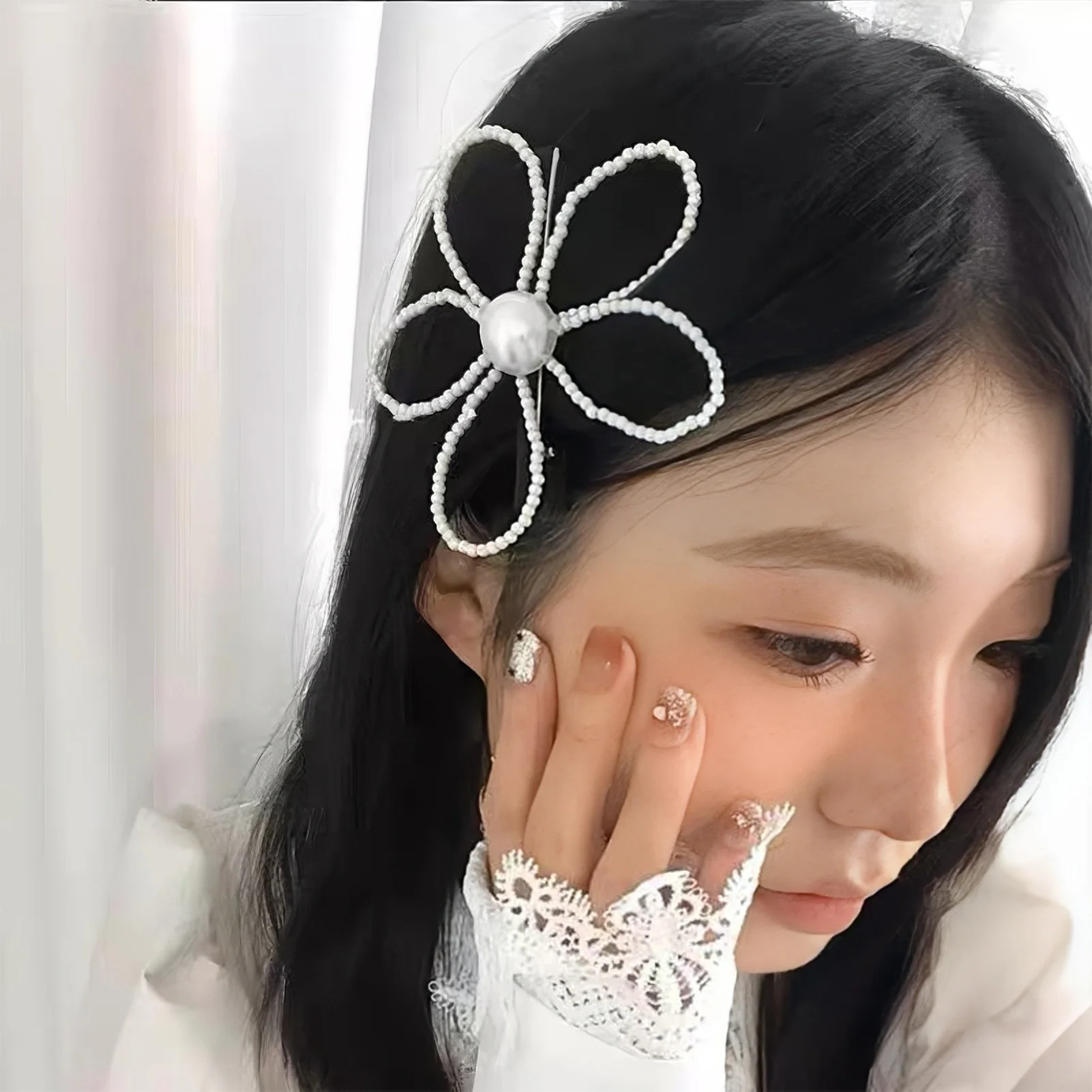 1 Stück Perlen-Blumen-Haarspange, seitlicher Pony, Haarspangen für Frauen und Mädchen, rutschfeste Haarnadel, Haar-Accessoires