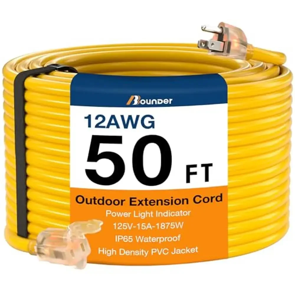 50FT Heavy Duty Waterproof Outdoor Extension Cord 12/3 SJTW Flexible 100% Copper 3 Prong Commercial Use Electric Lawn Mowers