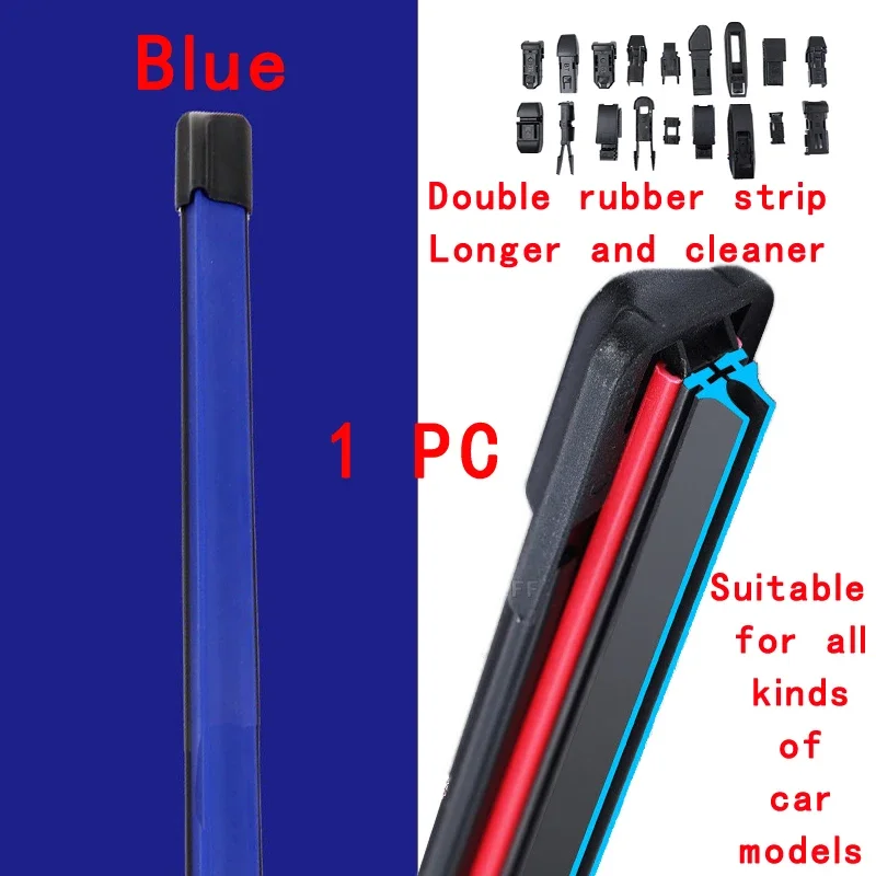 Blue Car Windshield Wiper blades Universal Soft Double layer Rubber Frameless Bracketless wipers 14\