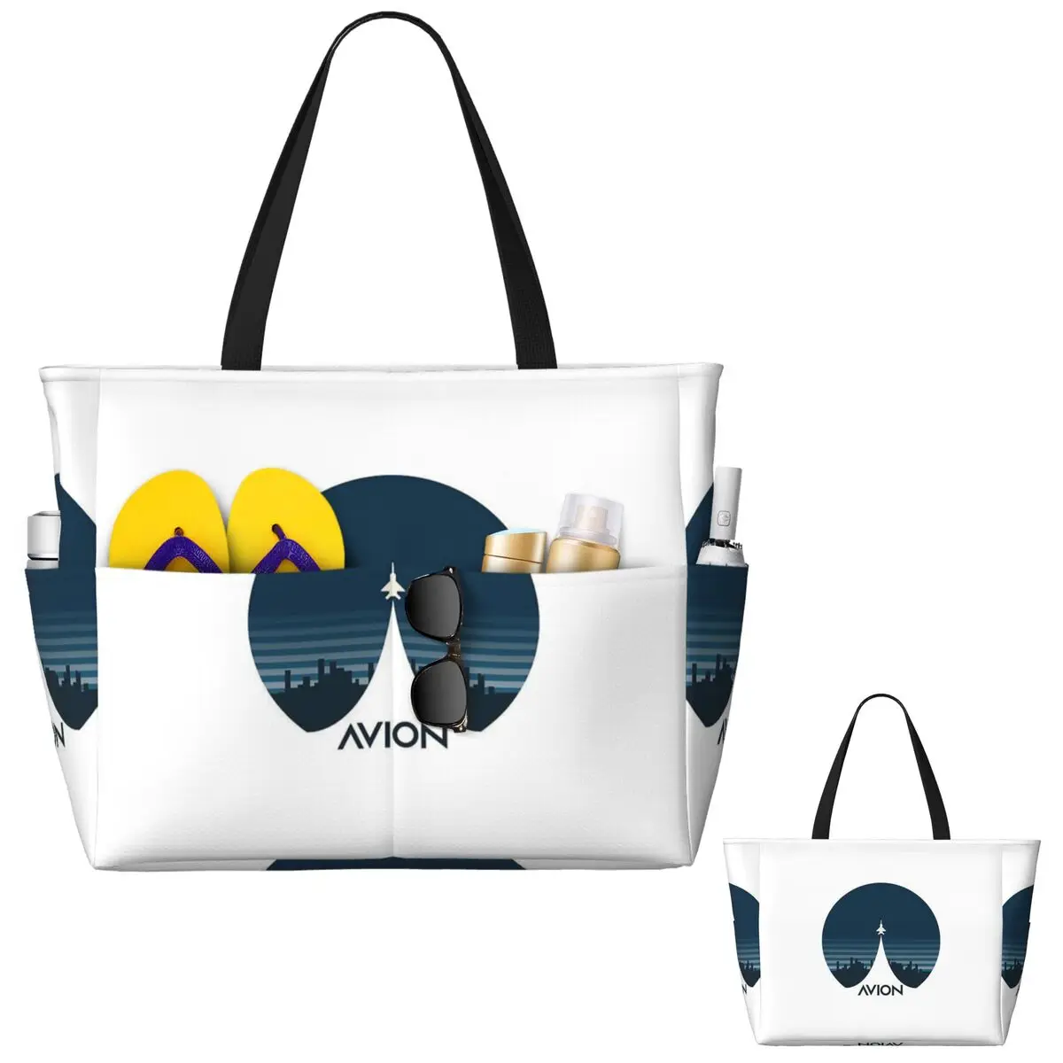 

Aviation Fighter Aircraft Above The City Beach Tote Bag Sport Gym Yoga Duffle Large Tote Bag Women Travel Bag Fitness bag