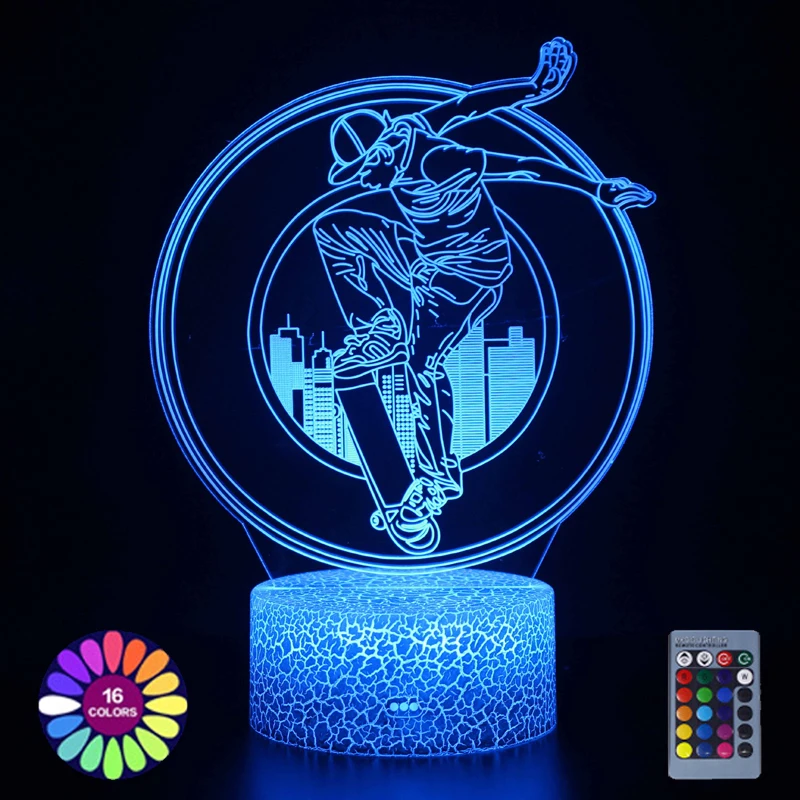 Led Lamp Skateboard Model Night Light Room Decor USB Powered Touch Remote Color Changing Led Lights Desk Ornament Kids Gift Lamp