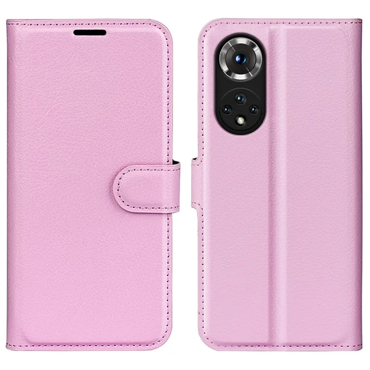 

Folio Flip Full Protective Litchi Skin Leather Wallet Phone Stand Case Cover for Honor 50 - Pink