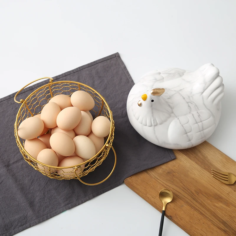 Ceramic Egg Holder Chicken Storage Basket Fruit Collection Hen Oraments Decoration Kitchen