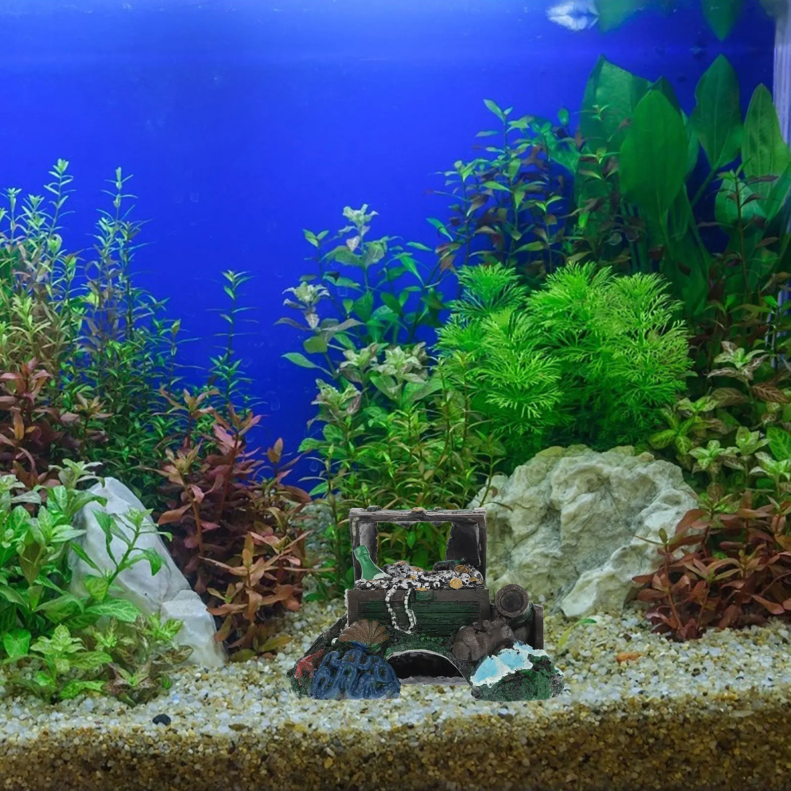

Treasure Chest Decor Delicate Aquarium Ornament Resin Material Safe Gentle Fish Plants Energetic Beautiful Fish Tank Adornment
