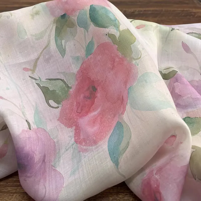 

1 ярд уникальной ткани с принтом зеленых роз, высококачественная новая ткань из рами, модная ткань для пошива платьев и ципао, ткань для рукоделия.