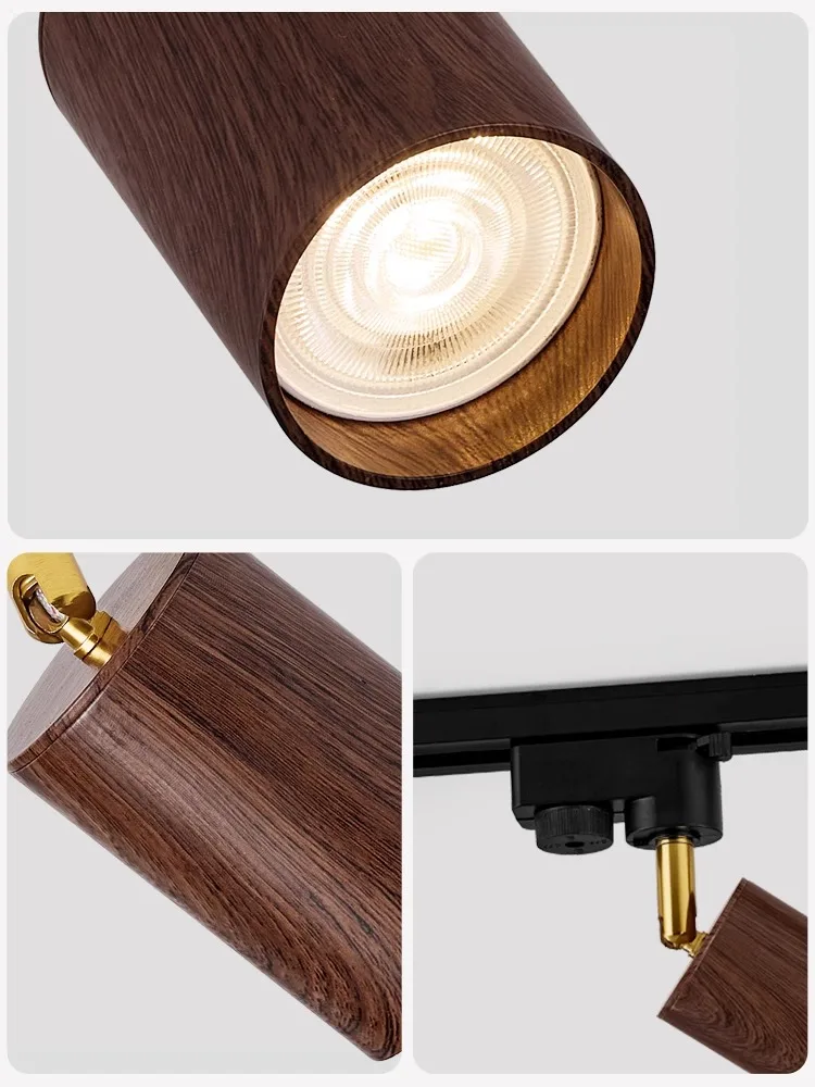 Led Track Light Whole Full Set GU10 Replaceable Bulb Rail Lighting Fixture Walnut Color Spotlight Adjustable Angle Ceiling Lamp