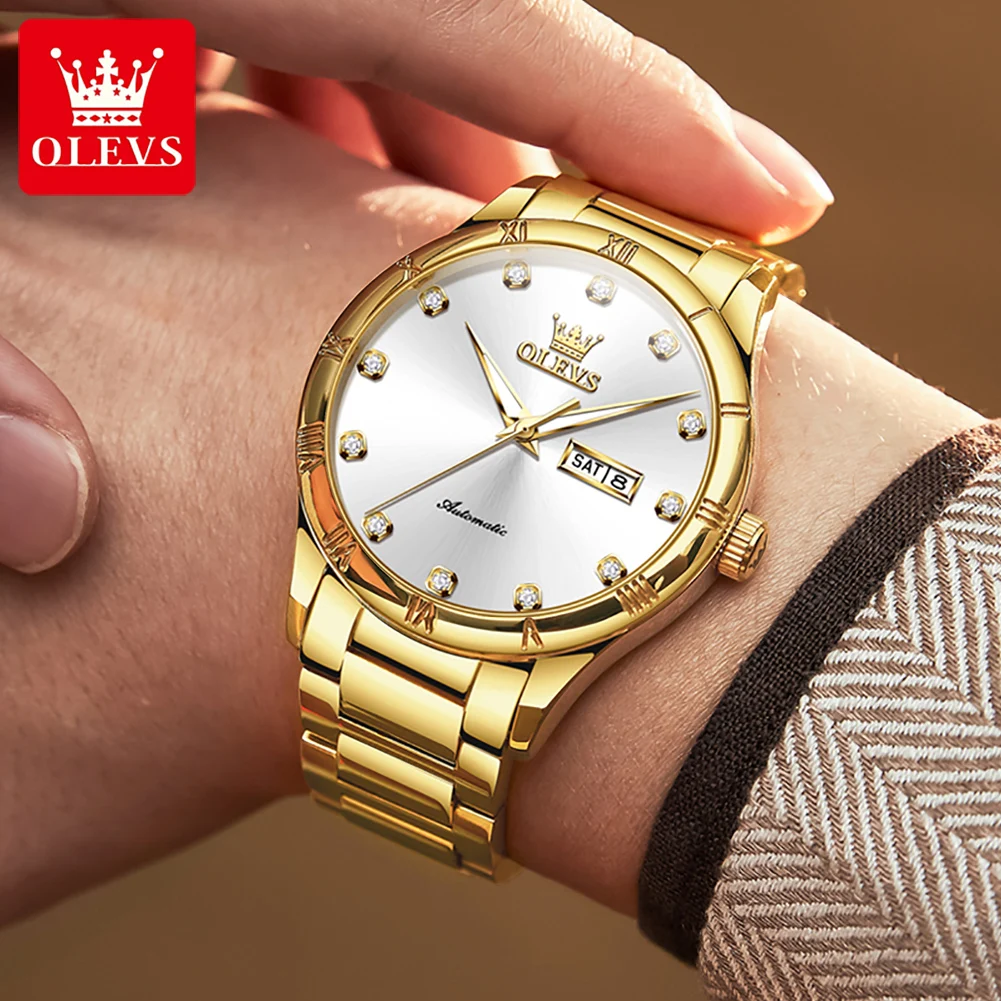OLEVS Men Watches 2024 New Luxury Automatic Mechancial Wrist Watch for Men Fashion Simple Luminous Waterproof Diamond Man Watch