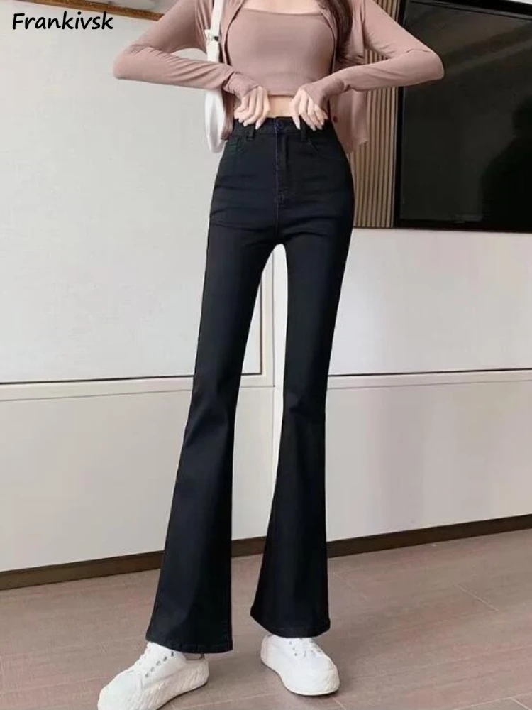 

Jeans for Women Slimming Hip Lift Flare Trousers Daily Pure Stretchy Korean Style Office Lady Simple Full Length All-match 2023