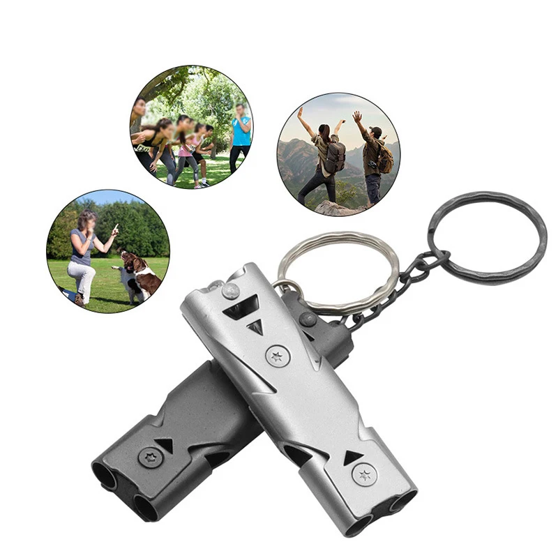1PC Portable Whistle Stainless Steel Double Tube Lifesaving Emergency SOS Safety Survival Tool Kit Outdoor Camping Equipment