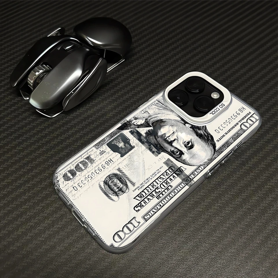 Funda genial de billete de 100 dólares para iPhone 16 PRO 15 14 13 12 11 Promax Xr Xs 7 8 Plus SE, cubierta minimalista resistente a golpes 2