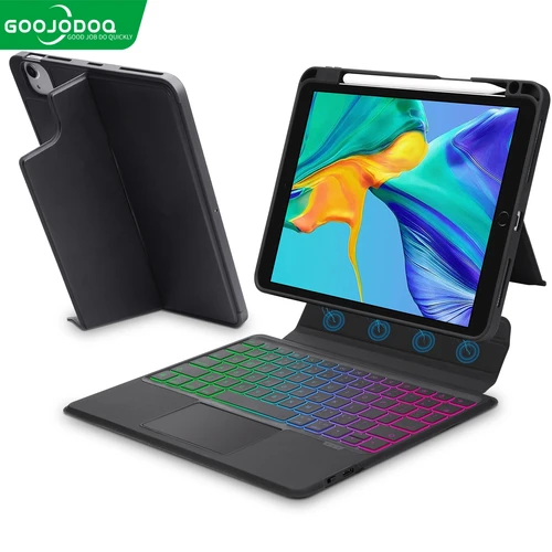 GOOJODOQ Funda con teclado mágico para iPad 10,2 7. a 8 a 9 a generación Funda con teclado RGB desmontable magnético