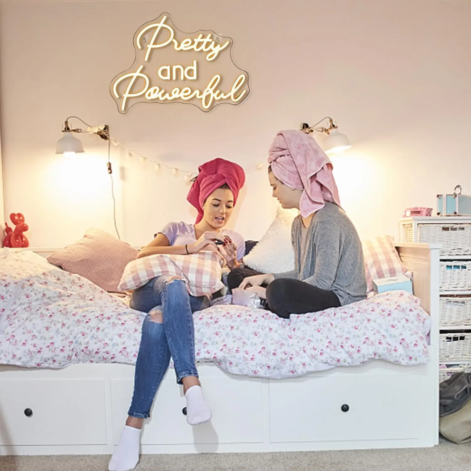 Pretty and Powerful  Neon Sign LED Wall Art USB Powered Inspirational Decor  Bedroom Girl Room Party Novelty Gift Hanging Light