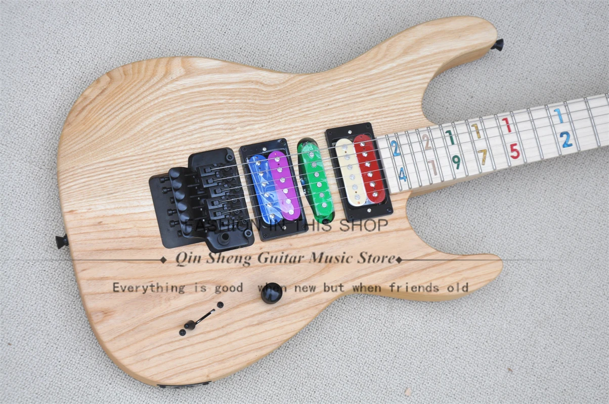 Natural Color Electric guitar Ash body Maple neck tremolo bridge HSH pickup Maple fingerboard color inlay black tuner