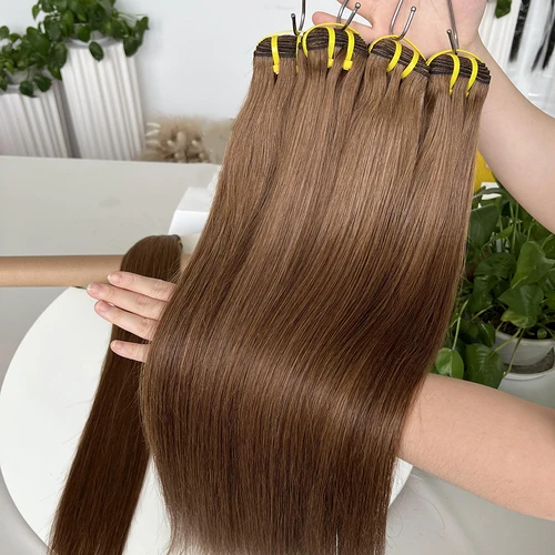 Imagen 2 del producto # 4 mechones de color marrón Chocolate 100% cabello humano Real extensiones de cabello vietnamita liso sedoso tejido 100 gramos para mujeres