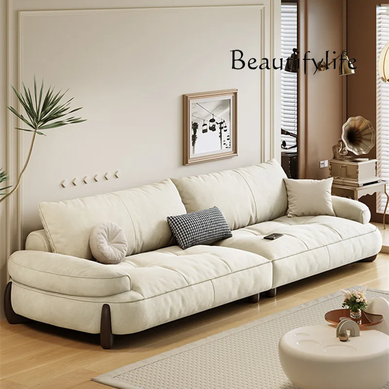 

Nordic small apartment fabric sofa cream style living room simple small apartment French arc creative