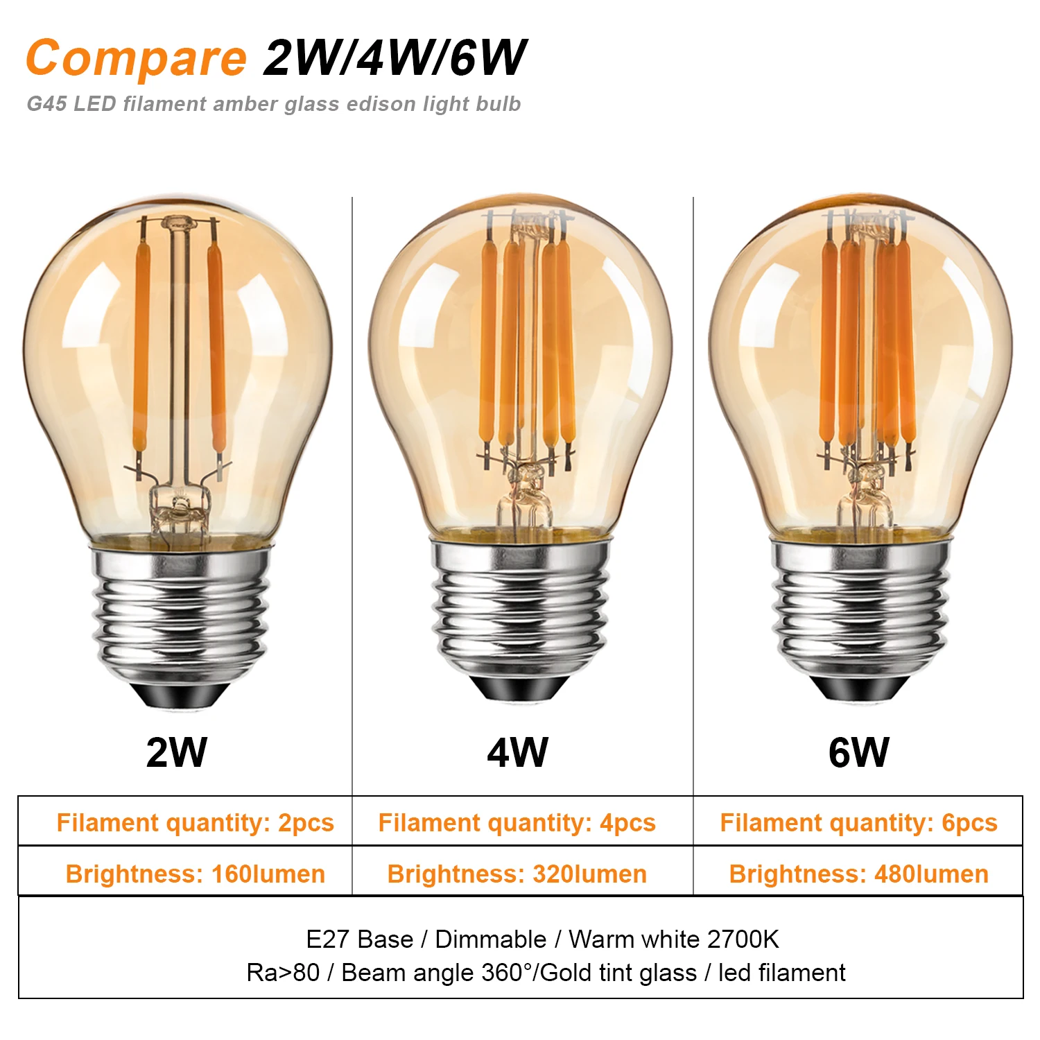 Bombillas LED de filamento para decoración del hogar, bombilla pequeña de luz regulable, 15 piezas, G45, E27, Edison, 2W, 4W, 6W, 220V, vidrio