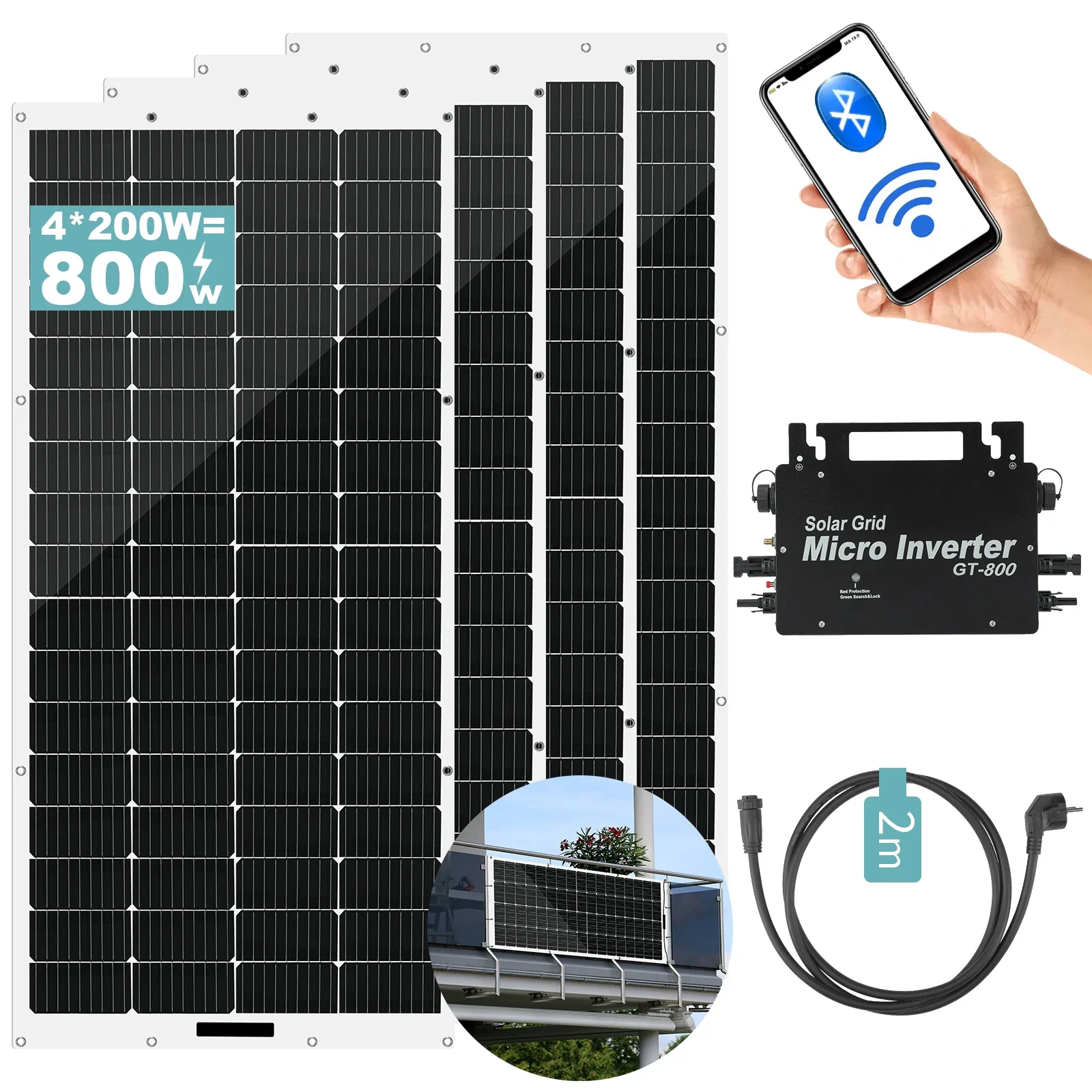 LANPWR Foldable 800W Balcony Power Plant With 4 X 200W Flexible Solar Panels 23% Solar Conversion Efficiency WiFi Connection