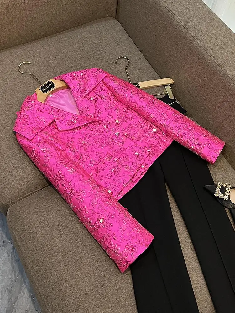

Faionable Star Pink Series Embroidered Beaded Suit Jaet Women's Top New 2025 Commute Sle ort Sve round Ne