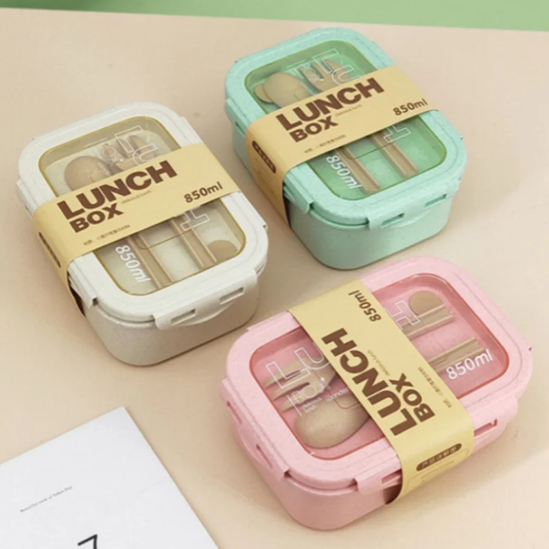 Lunch Box diviso da 850 ml Bento Box portatile per microonde di grande capacità con forchetta e cucchiaio Contenitore per alimenti per il campeggio