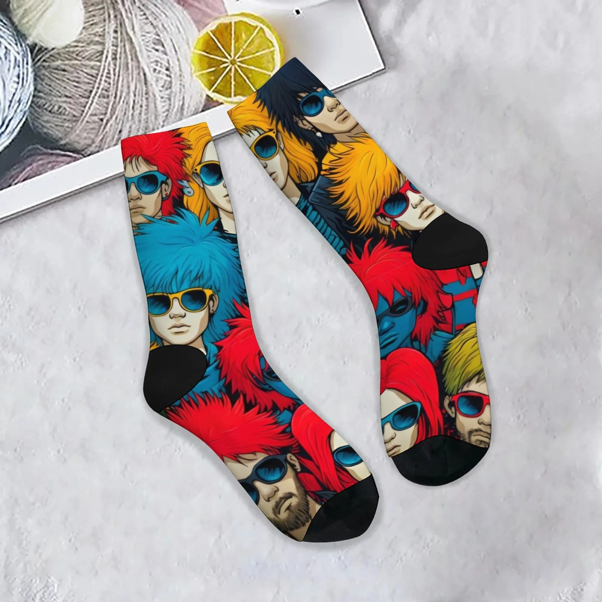斬新な原宿レトロなトレンディなヘアスタイル、キャラクタープリントのメンズソックス、快適で通気性があり、滑りにくいカジュアルソックス、パーティーギフト。