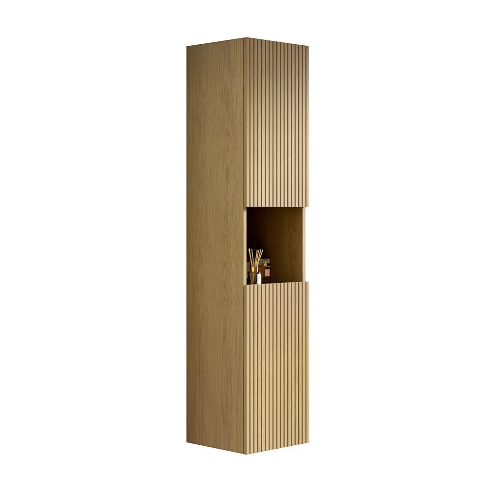 160 cm hoher Badezimmer-Wandschrank, geeignet für kleine Räume, anwendbar auf Badezimmer, Wohnzimmer und Wäsche, Sägen aus weißem Eichenholz – Detail 10