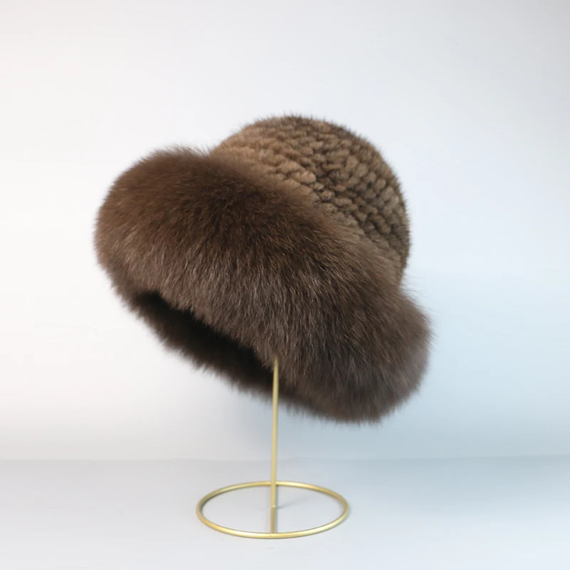Real mink fur woman hat Fox fur beanie caps Winter woman hats Fashion mink fur knit hat