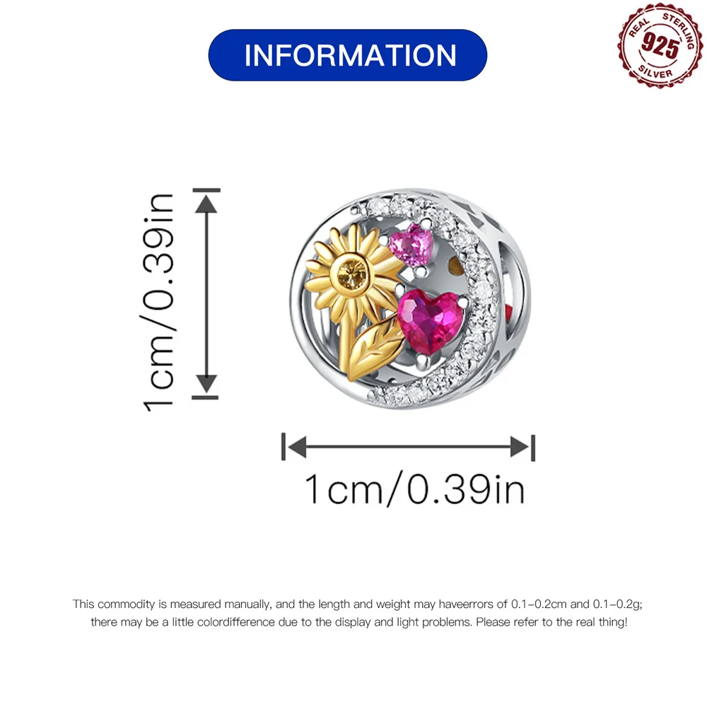 الخرز 925 فضة سحر الأصلي الذهبي عباد الشمس نبات الخرز صالح سوار مجوهرات Diy بها بنفسك النساء غرامة هدية الإكسسوار #4
