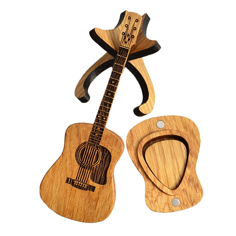 Wooden Guitar Pick Case With Stand, 3 Unique Guitar Pick Cases, Guitar Shape Guitar Pick Case Durable Easy Install