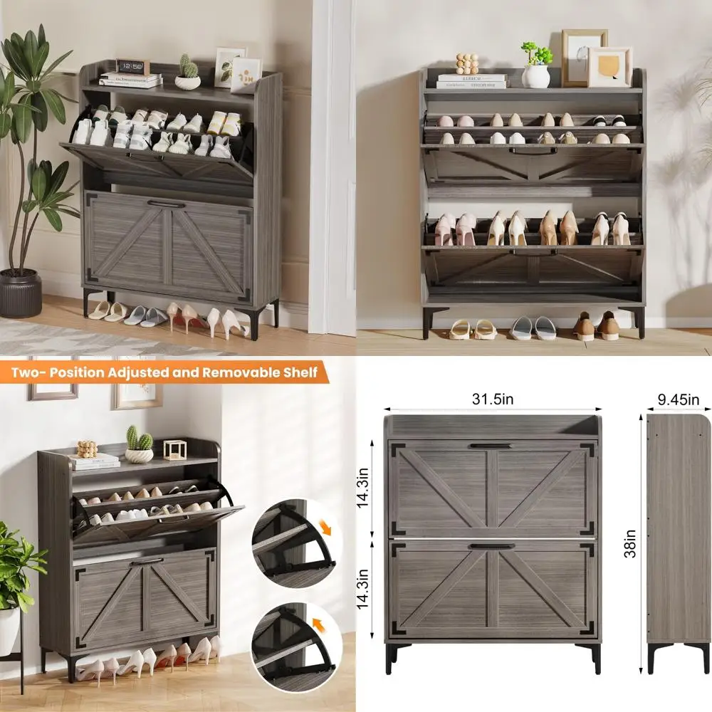 

Freestanding Shoe Organizer with Flip Drawers and Storage for Entryway, Shoe Cabinet with Legs, Entryway Shoe Storage Solution