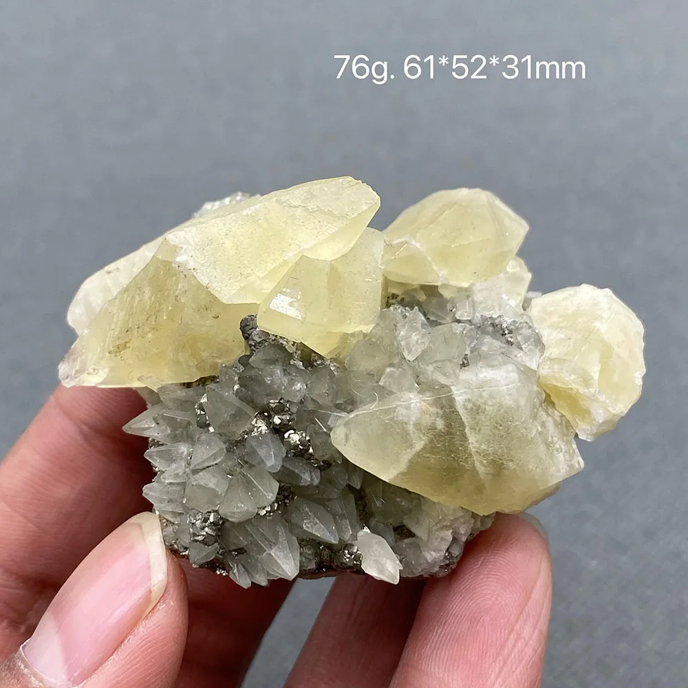 100% Natural Yellow Calcite Gem Grade Crystal Pyrite Rough Ore Specimens from Hubei Province, China