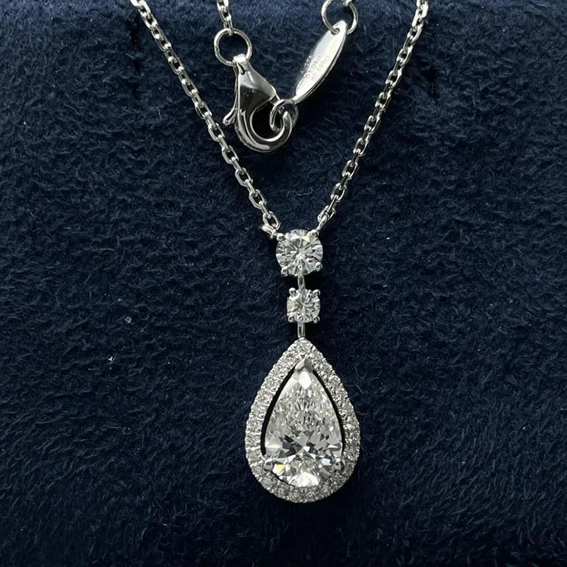 3CT EF/VS Pear Cut Main Stone& Round Cut Side Stones Lab Grown Diamond IGI Certificate 14K Gold Pendant Necklace For Her