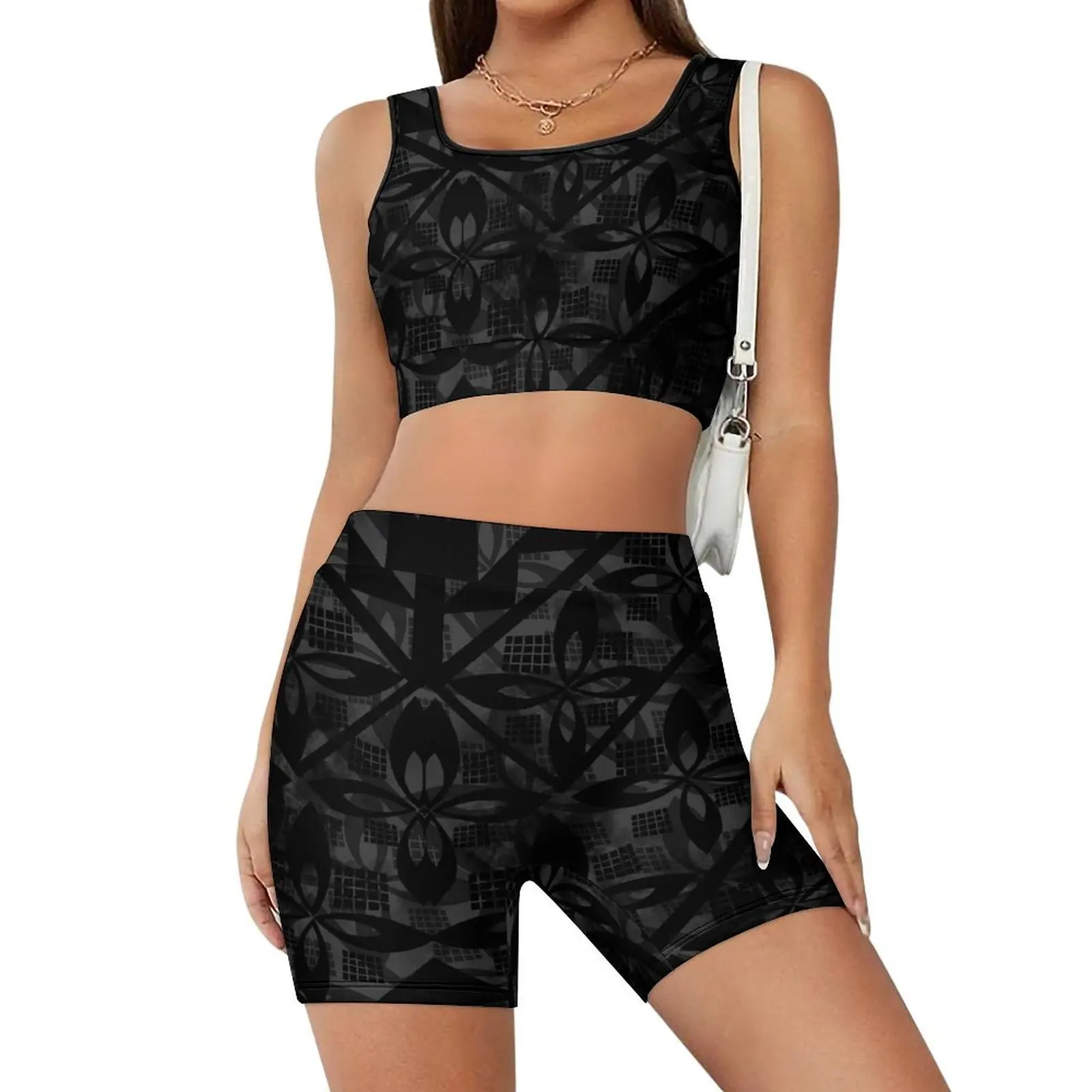 Polynesian-Style Printed Women'S Slimming Yoga Wear, Yoga Vest Yoga Shorts Set, Customizable Pattern Pilates Training Wear