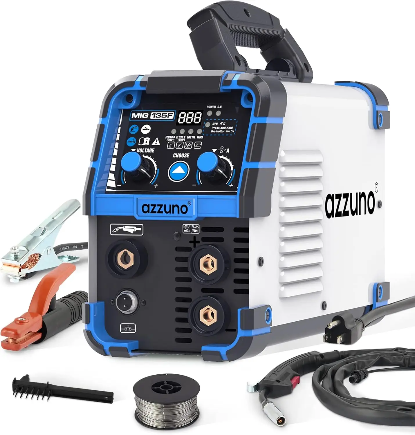 

135 Amp MIG Welder 3 in 1 Multiprocess Welder 110V Flux Core Welder Flux MIG Lift TIG Stick Welding Machine Synergic Control