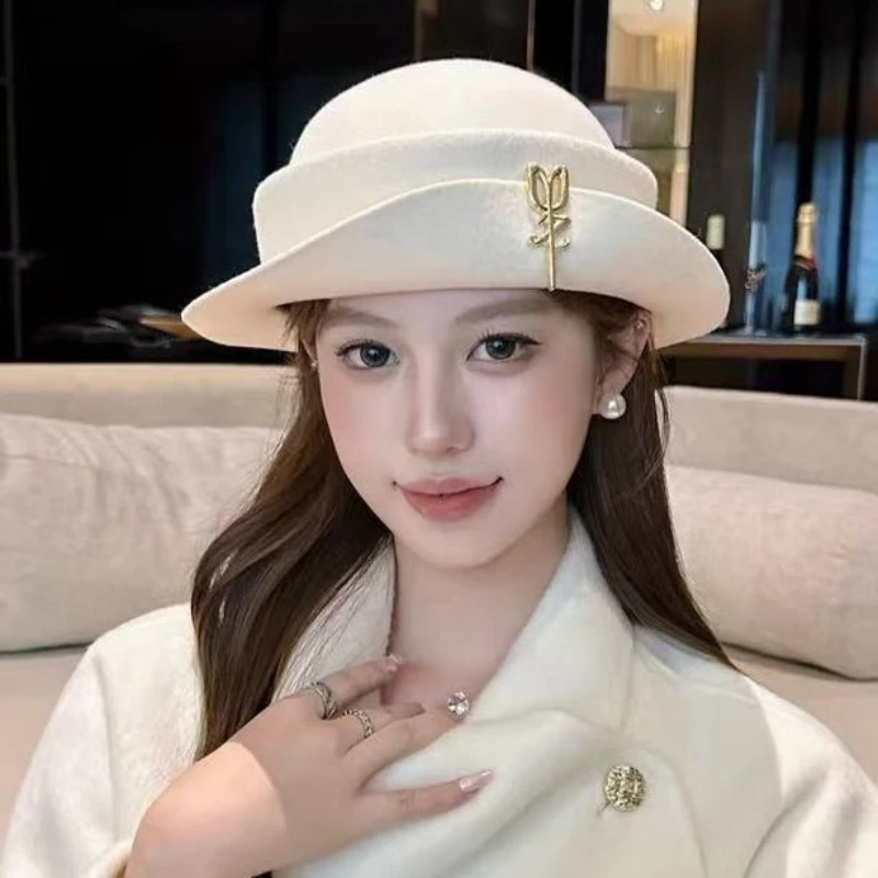 

Элегантная шерстяная рыбацкая шляпа в стиле Хепберн, фланцевая шляпа во французском стиле, модная фетровая шляпа из австралийской шерсти