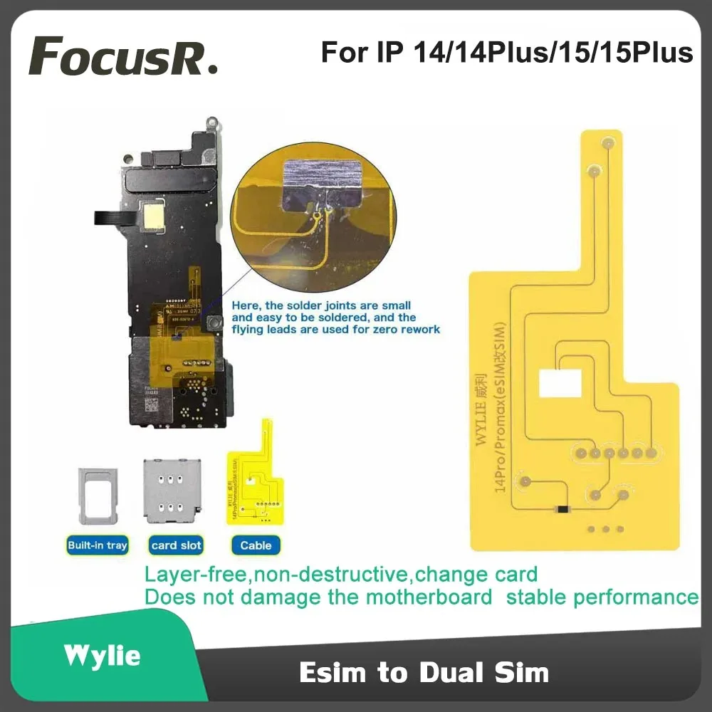 WYLIE For iPhone 14 15 16 Pro MAX Esim Modified To Sim No Punching Layering Separation Dual Card With Built-in Card Holder Parts